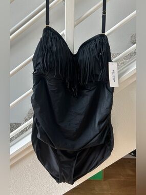 Swimsuits For All | Black Fringe One-Piece Swimsuit Size 22